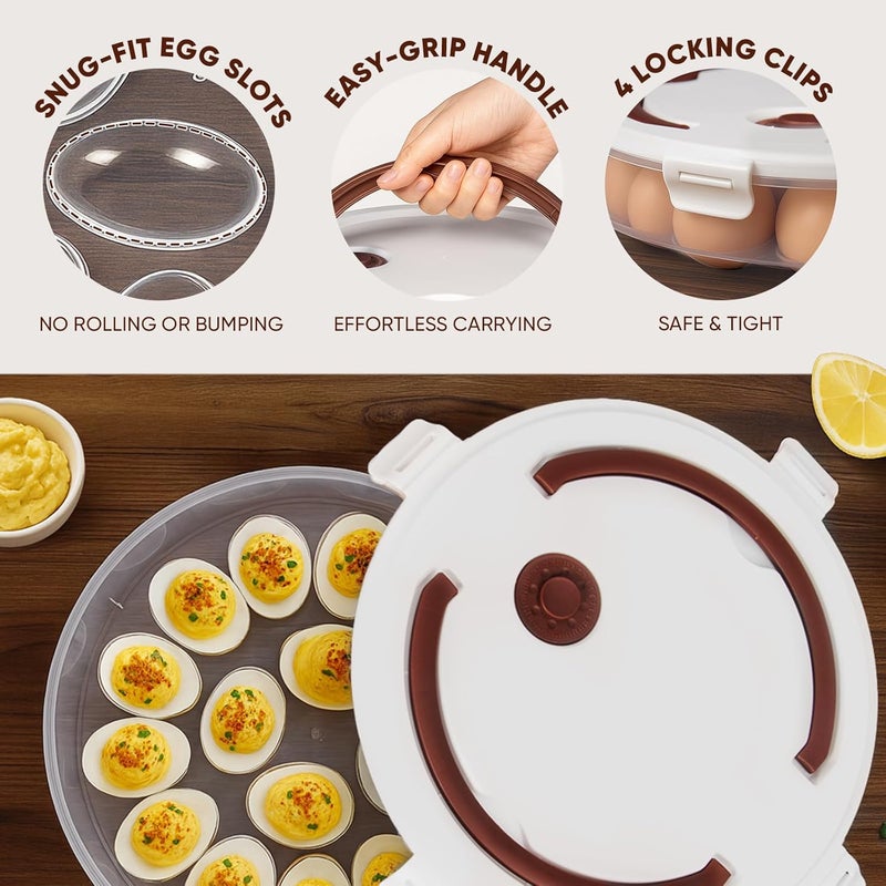 77L 2-Pack Deviled Egg Container with Lid – 34-Egg Platter with Handle, Stackable & Portable Carrier for Parties, Holidays, Camping, and Fridge Storage - Image 2
